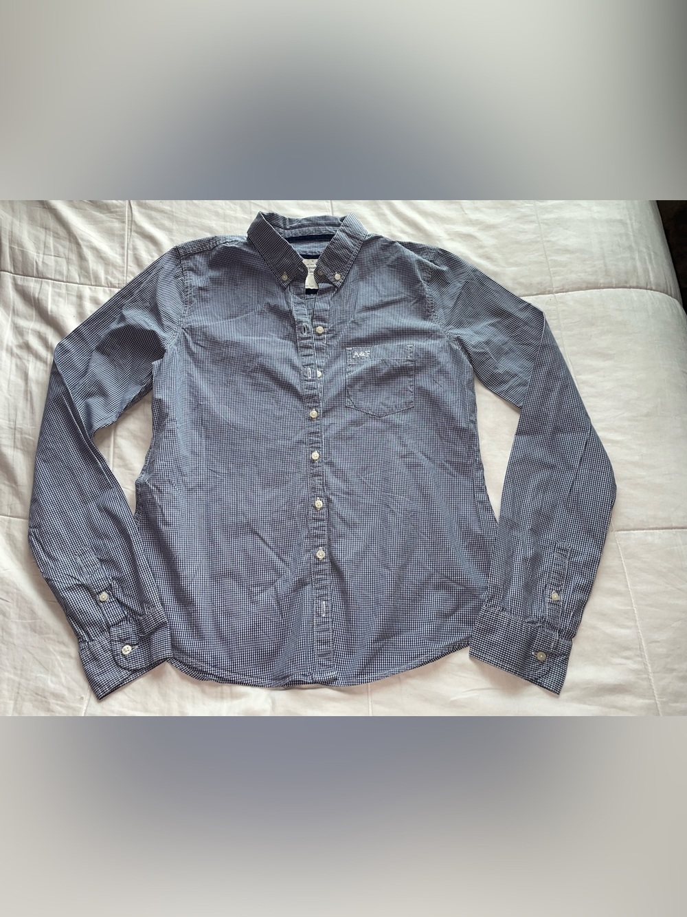 Abercrombie Y2K Blue White Micro Check Cotton Button Down Shirt Large Preppy 00s